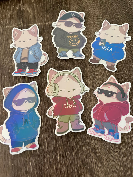 Ishi the Cat Streetwear Sticker Pack: Holographic California Vibes Decal