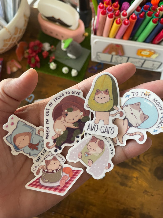 🐾 Kawaii Cat Pun Vinyl Sticker Flakes Pack Sticker Flakes (18-Piece Set)