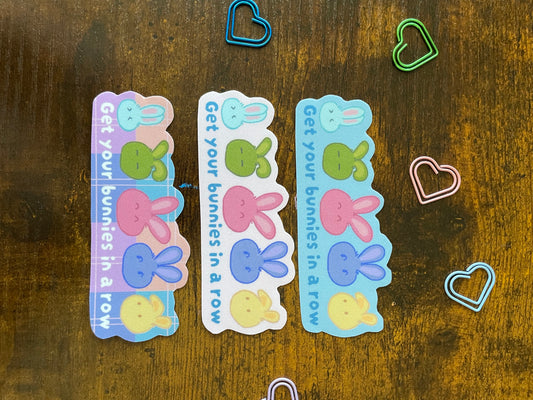 “Get Your Bunnies in a Row” Sticker - 3 Pcs Matte Glitter Laminated Vinyl Decals, Pastel bunnies Sticker Pack, Organization Stationery Gift for Planners