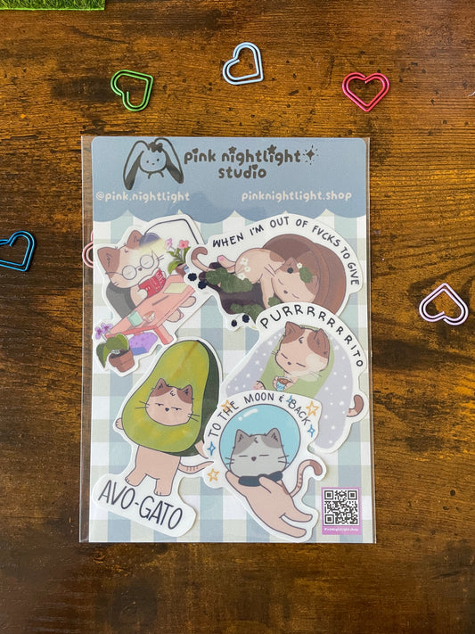 Cute Cat Vinyl Sticker - Glitter Matte Waterproof Decal