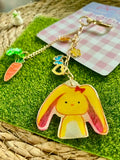 Handmade "Bonnie the Bunny" Acrylic Bag Charm | Cute Rabbit Keychain with Carrot Dangle