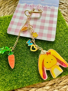 Handmade "Bonnie the Bunny" Acrylic Bag Charm | Cute Rabbit Keychain with Carrot Dangle