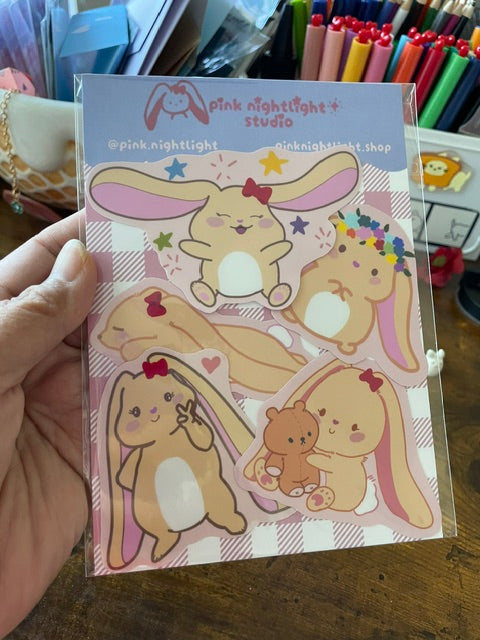 Bonnie Bunny Vinyl Sticker Pack – Set of 5 Hand-Illustrated Cute Decals