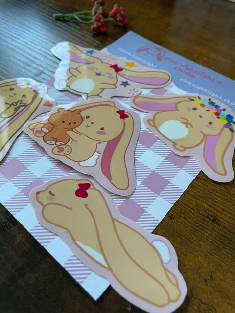 Bonnie Bunny Vinyl Sticker Pack – Set of 5 Hand-Illustrated Cute Decals