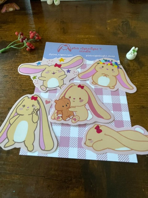 Bonnie Bunny Vinyl Sticker Pack – Set of 5 Hand-Illustrated Cute Decals