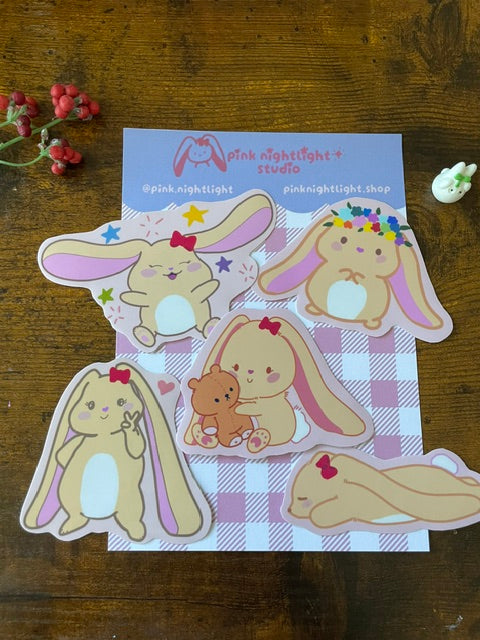 Bonnie Bunny Vinyl Sticker Pack – Set of 5 Hand-Illustrated Cute Decals