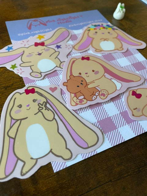Bonnie Bunny Vinyl Sticker Pack – Set of 5 Hand-Illustrated Cute Decals