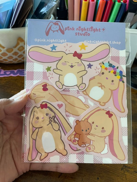Bonnie Bunny Vinyl Sticker Pack – Set of 5 Hand-Illustrated Cute Decals