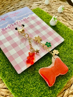 Handmade Bonnie's Red Ribbon Acrylic Bag Charm | Coquette Bow Keychain Accessory