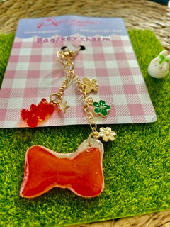 Handmade Bonnie's Red Ribbon Acrylic Bag Charm | Coquette Bow Keychain Accessory