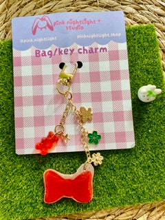 Handmade Bonnie's Red Ribbon Acrylic Bag Charm | Coquette Bow Keychain Accessory