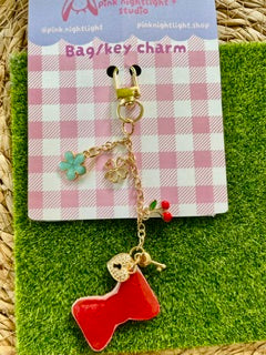 Handmade Bonnie's Red Ribbon Acrylic Bag Charm | Coquette Bow Keychain Accessory