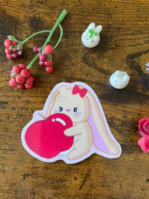 Apple Bonnie Vinyl Sticker – 3.25" Hand-Illustrated Cute Bunny Sticker