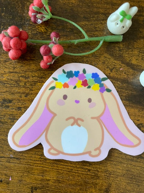 Flower Crown Bonnie Vinyl Sticker – 3.25" Hand-Illustrated Cute Bunny Sticker