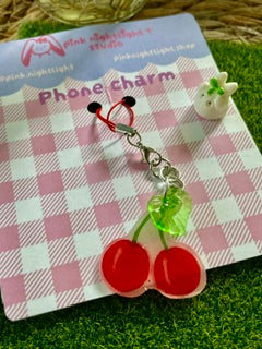Handmade Acrylic Cherry Phone Charm | Aesthetic Fruit Phone Strap Accessory