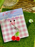 Handmade Acrylic Cherry Phone Charm | Aesthetic Fruit Phone Strap Accessory