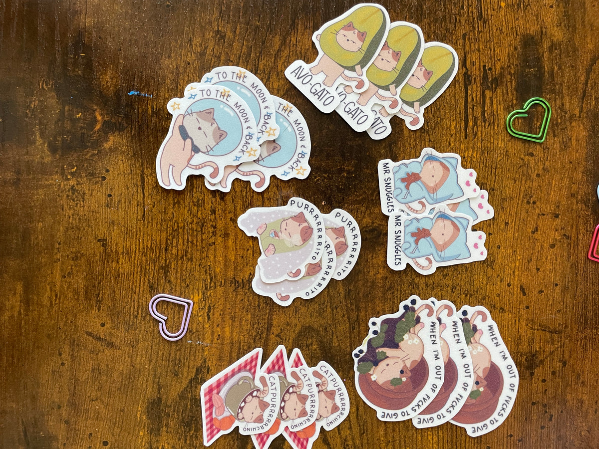 🐾 Kawaii Cat Pun Vinyl Sticker Flakes Pack Sticker Flakes (18-Piece Set)
