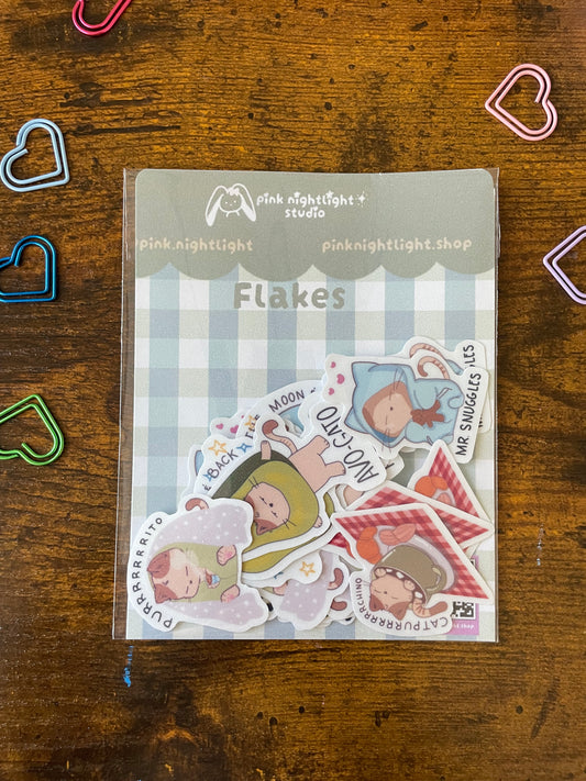 🐾 Kawaii Cat Pun Vinyl Sticker Flakes Pack Sticker Flakes (18-Piece Set)