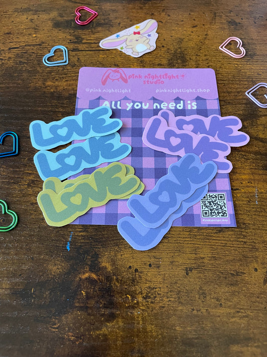 Retro Pastel "Love" Matte Glitter Vinyl Sticker Pack (8-Piece Set)