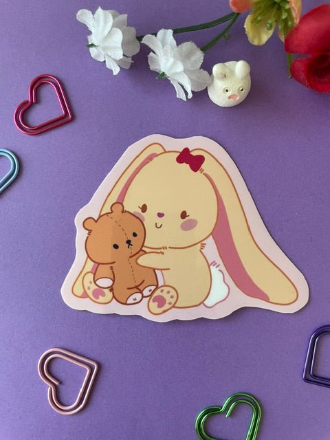 Bonnie and her teddy bear laminated vinyl hand illustrated decal - Pink Nightlight Studio