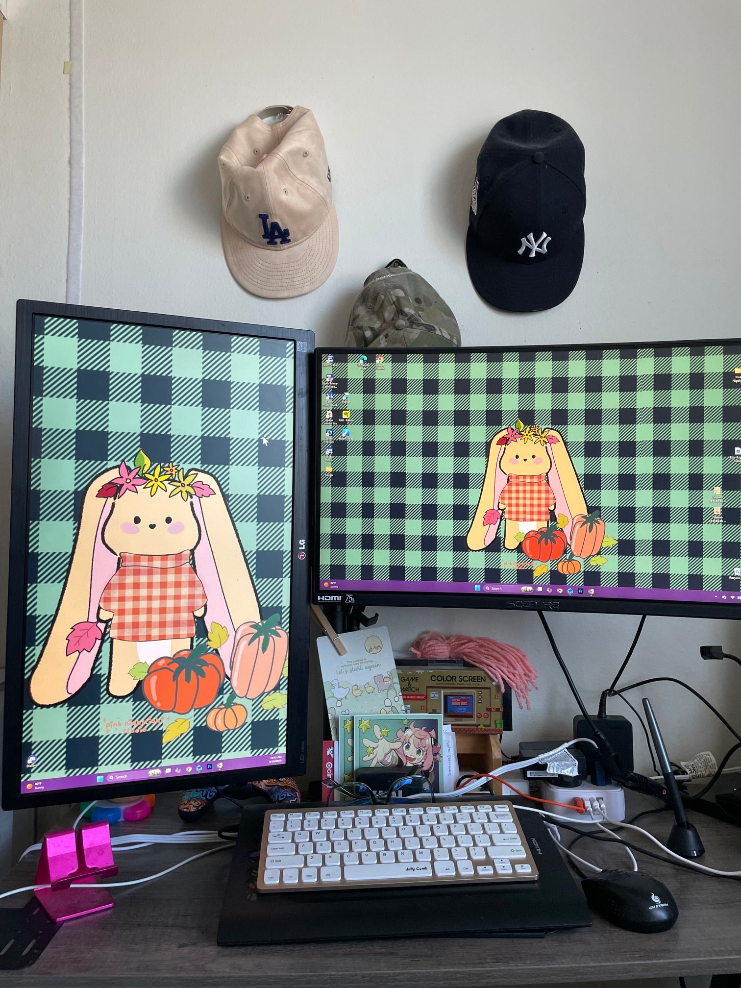Bonnie Gingham Autumn Phone & Desktop Wallpaper | Cute Fall Aesthetic - Pink Nightlight Studio