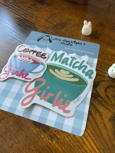 Coffee & Matcha Girlie Laminated Vinyl Stickers | Cozy Cafe Aesthetic - Pink Nightlight Studio