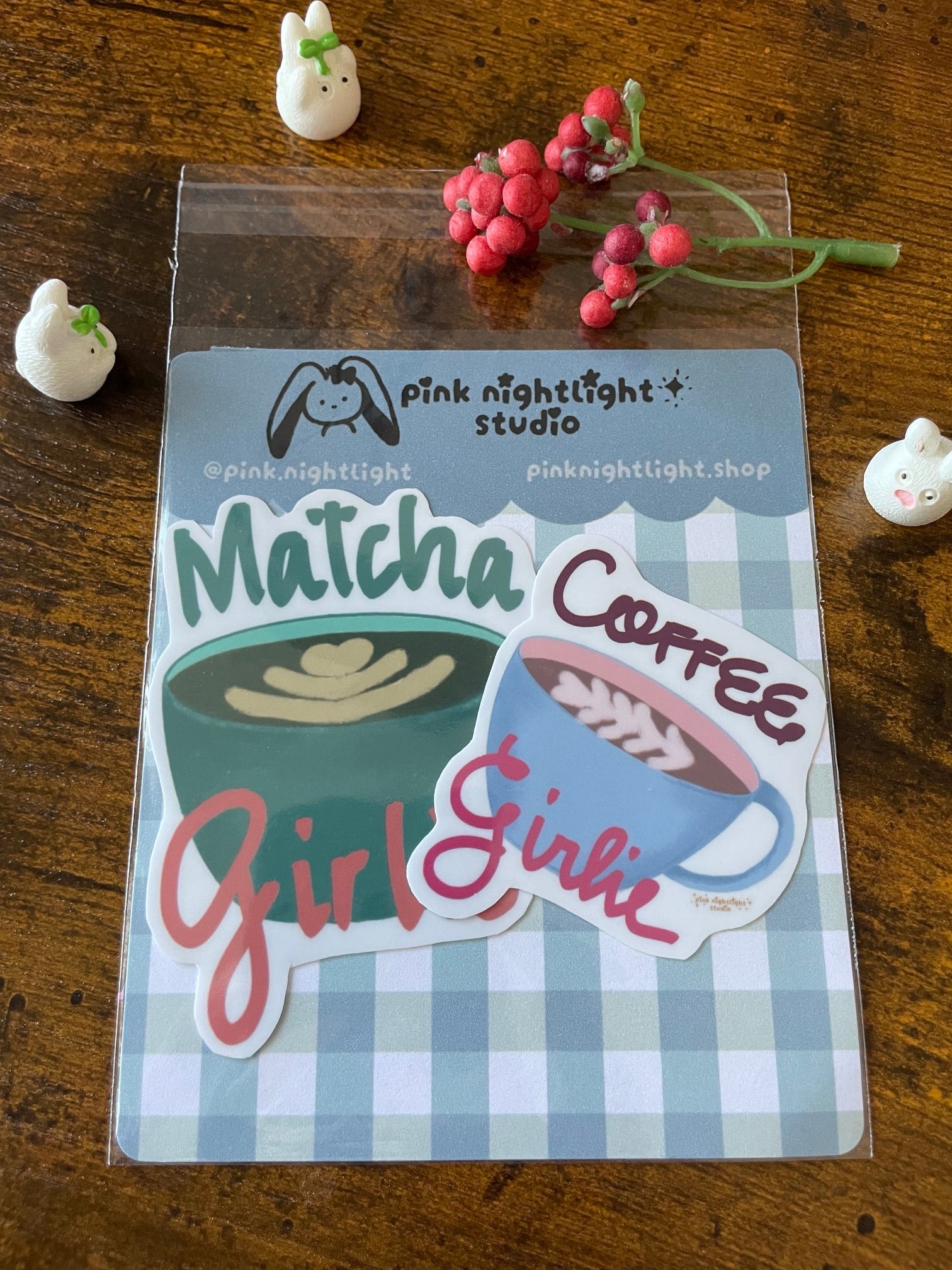 Coffee & Matcha Girlie Laminated Vinyl Stickers | Cozy Cafe Aesthetic - Pink Nightlight Studio