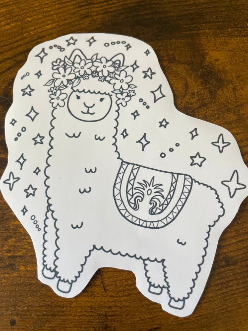 DIY Coloring Stickers Matte Vinyl Decals – Hand-Illustrated Cute Alpaca, Capybara, and Frog Sticker Pack (2.75" x 4") - Pink Nightlight Studio