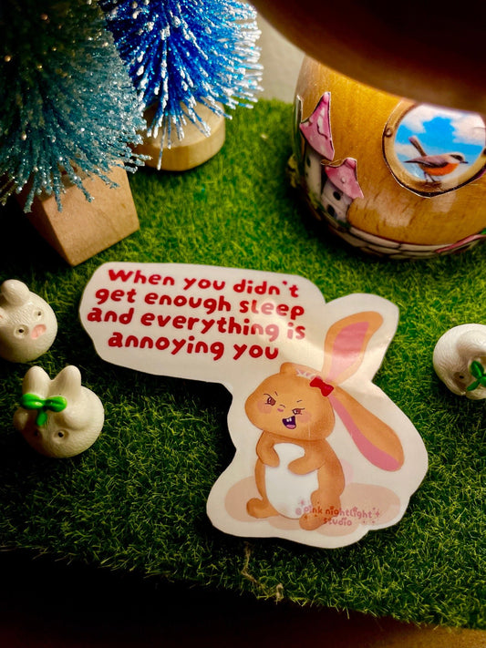 "Grumpy Bonnie" Grumpy Bunny Vinyl Sticker - Pink Nightlight Studio