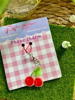 Handmade Acrylic Cherry Phone Charm | Aesthetic Fruit Phone Strap Accessory - Pink Nightlight Studio