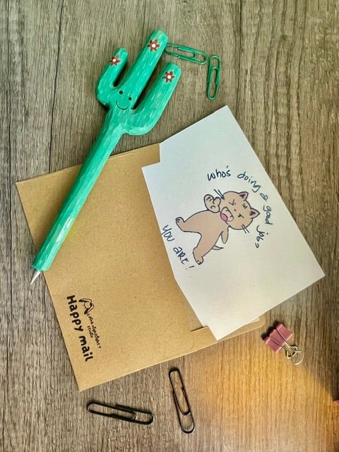 "Ishi" Cat-itude Mini Postcard - Pink Nightlight Studio