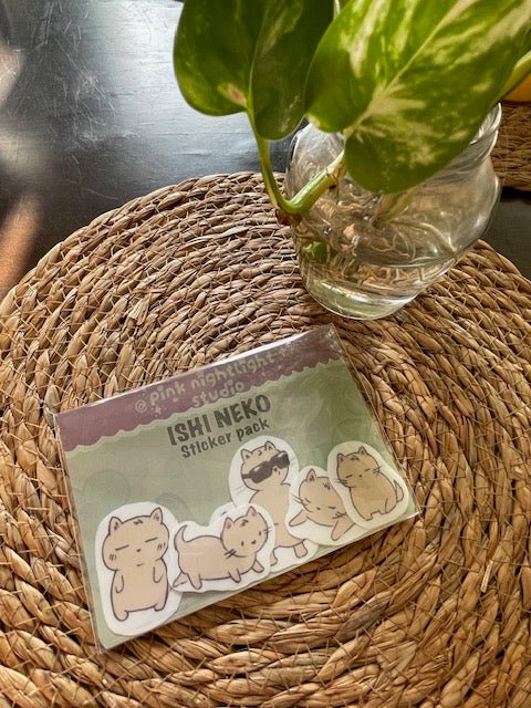 Ishi Neko Sticker Pack of 6 - Pink Nightlight Studio