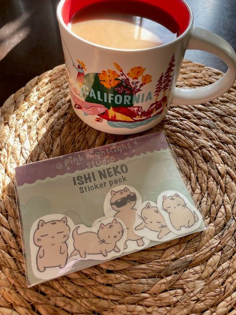 Ishi Neko Sticker Pack of 6 - Pink Nightlight Studio