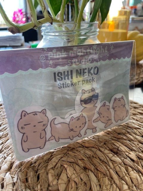 Ishi Neko Sticker Pack of 6 - Pink Nightlight Studio