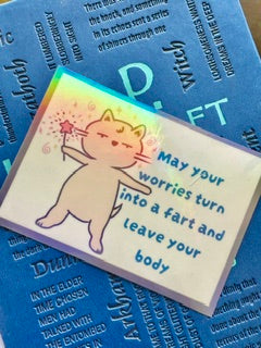 "Magical Encouragement" Ishi Holographic Vinyl Sticker - 3.5" Hand-Illustrated Cute Cat Decal