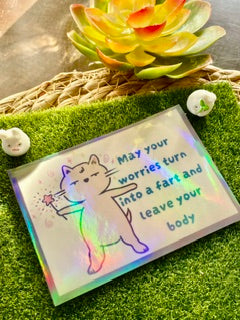 "Magical Encouragement" Ishi Holographic Vinyl Sticker - 3.5" Hand-Illustrated Cute Cat Decal