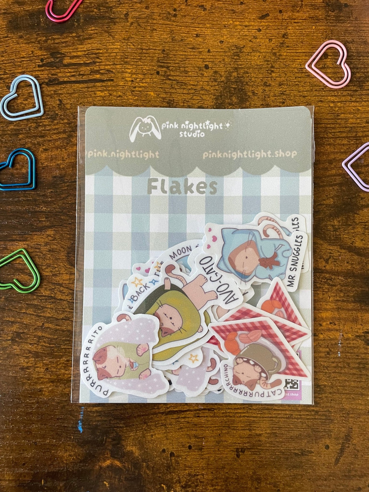 🐾 Kawaii Cat Pun Vinyl Sticker Flakes Pack Sticker Flakes (18-Piece Set) - Pink Nightlight Studio