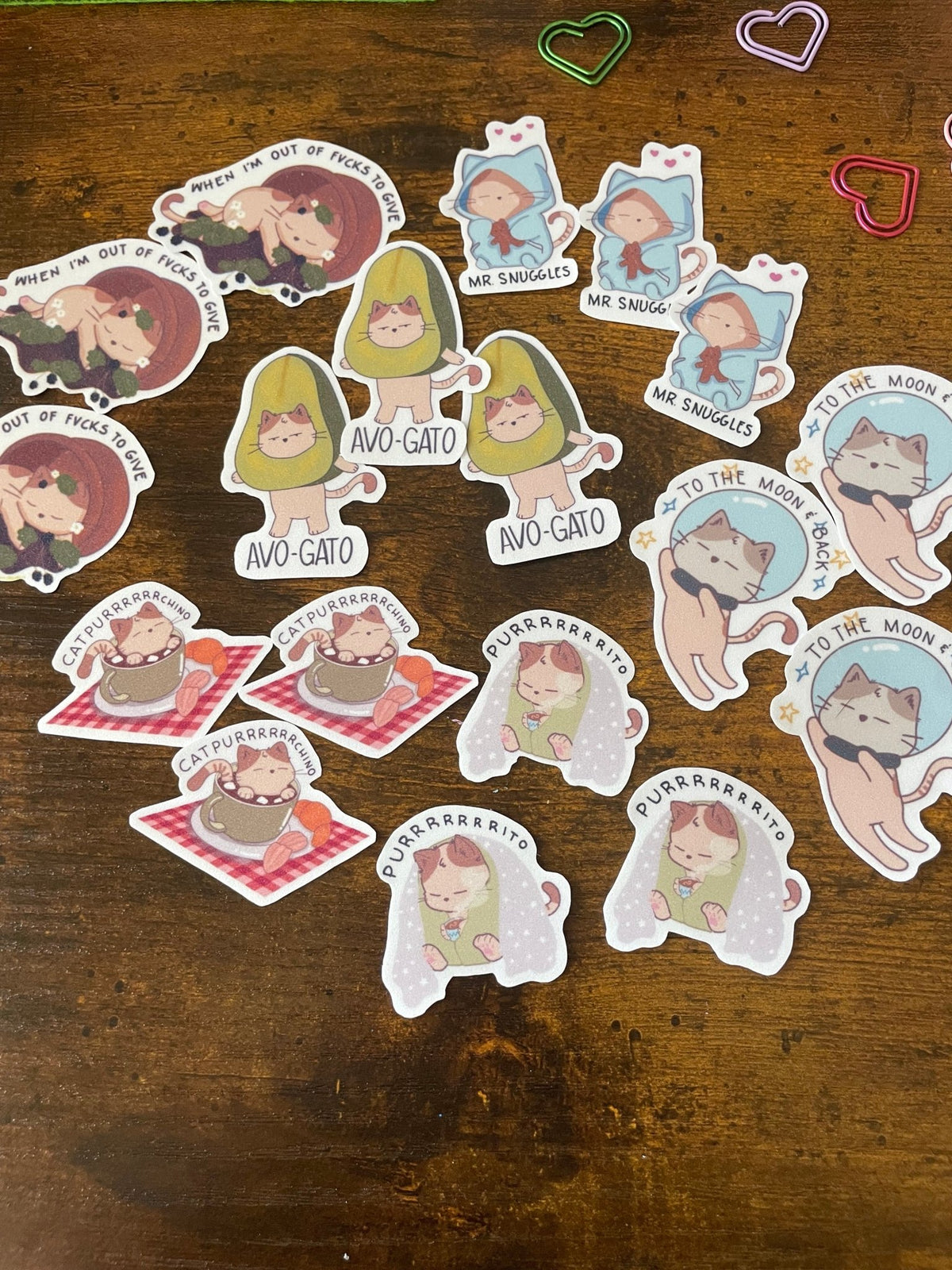 🐾 Kawaii Cat Pun Vinyl Sticker Flakes Pack Sticker Flakes (18-Piece Set) - Pink Nightlight Studio