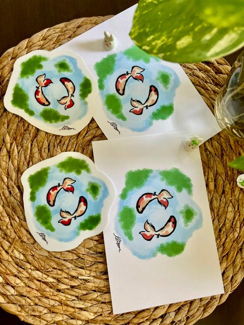 "Koi Pond" Hand-Illustrated Sticker & Postcard Bundle — Mikayla's Illustration - Pink Nightlight Studio