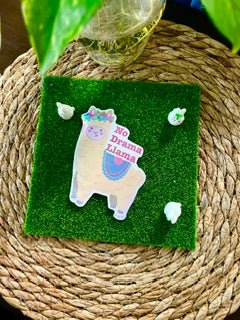 "No Drama Llama" Cute Alpaca Sticker – Rainbow Stars Holographic Laminated Vinyl (2.5") - Pink Nightlight Studio