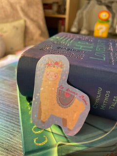 "No Drama Llama" Cute Alpaca Sticker – Rainbow Stars Holographic Laminated Vinyl (2.5")