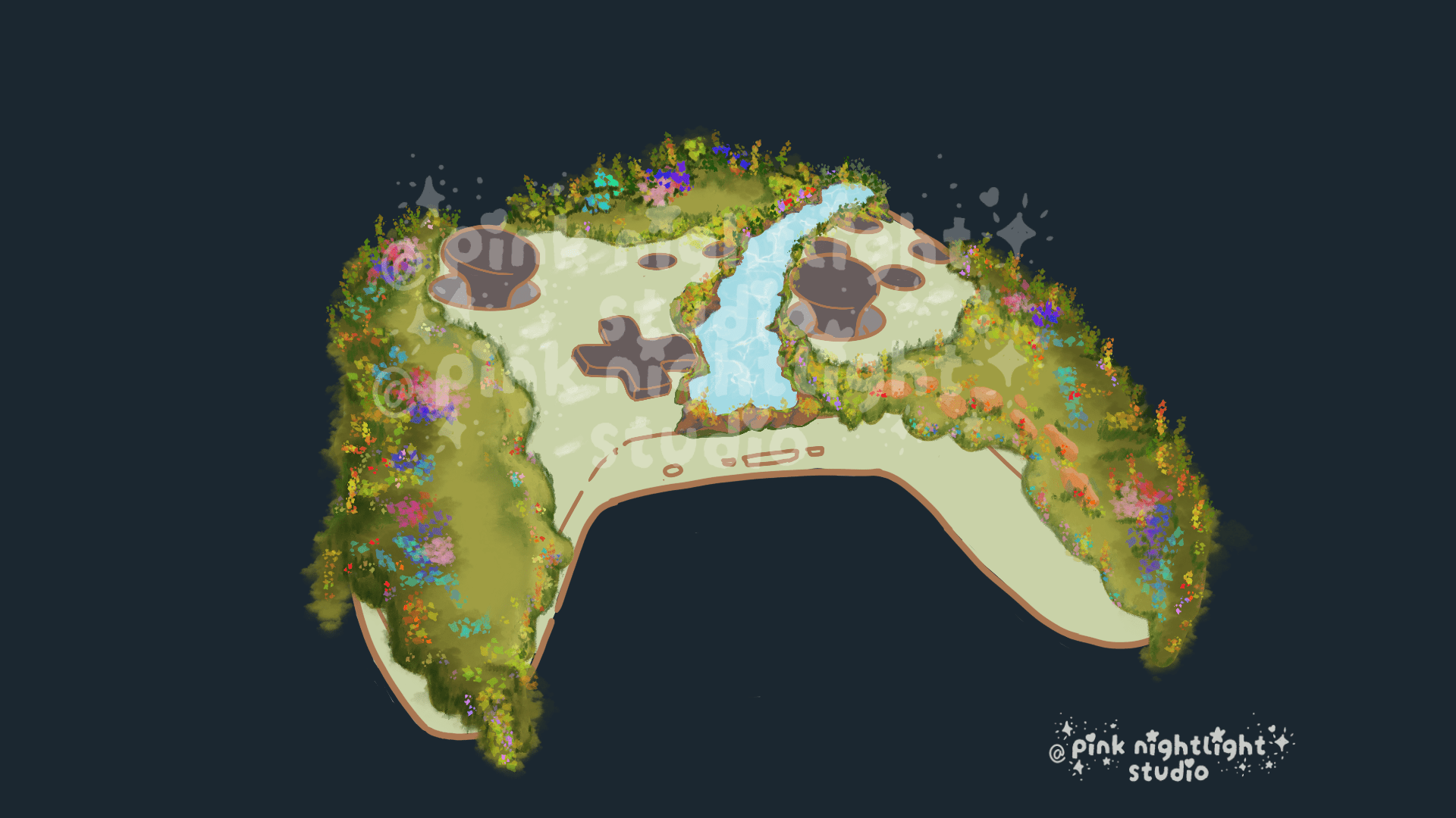 "Overgrown Oasis" Xbox Controller Desktop Wallpaper - Pink Nightlight Studio