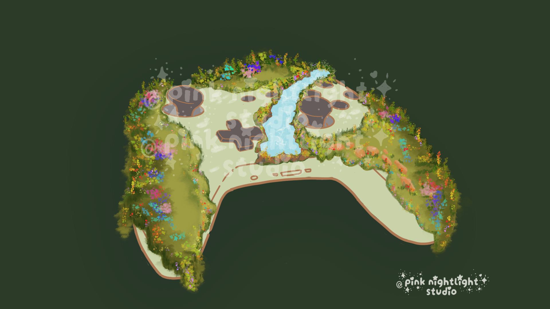 "Overgrown Oasis" Xbox Controller Desktop Wallpaper - Pink Nightlight Studio