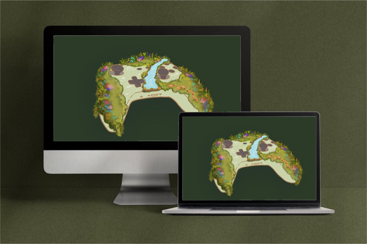 "Overgrown Oasis" Xbox Controller Desktop Wallpaper - Pink Nightlight Studio