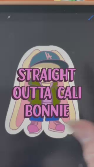 Straight Outta Cali Bonnie Sticker pack holographic vinyl hand illustrated sticker, waterproof, for laptop, journaling, journal stickers