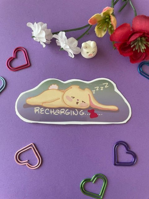 Recharging Sleeping Bonnie Bunny Laminated Vinyl Decal - Pink Nightlight Studio