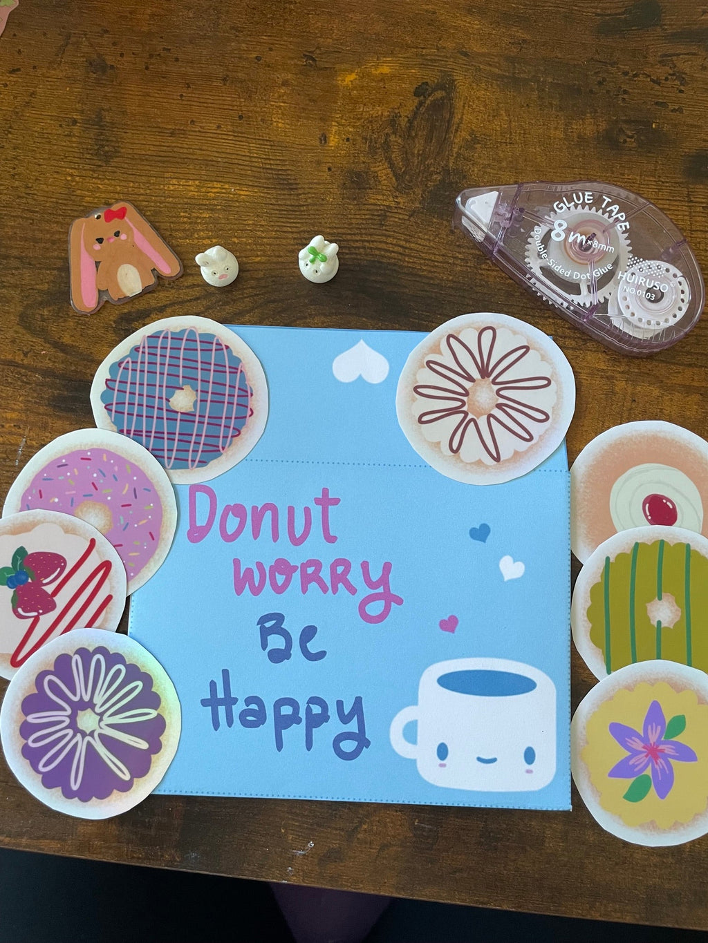 September Sticker Club: Donut Worry Be Happy Vinyl Sticker Pack | 11-Piece Cute Decals - Pink Nightlight Studio