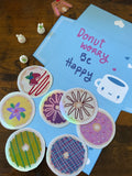 September Sticker Club: Donut Worry Be Happy Vinyl Sticker Pack | 11-Piece Cute Decals - Pink Nightlight Studio