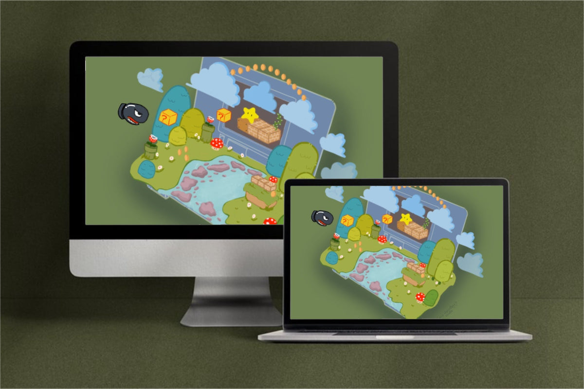 Super Mario World Inspired 3D Isometric Nintendo DS Desktop Wallpaper - Pink Nightlight Studio