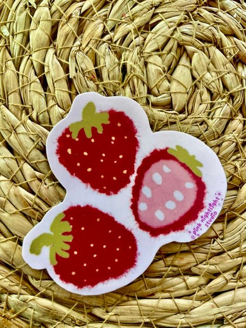 🍓 Sweet Strawberry Vinyl Sticker - Pink Nightlight Studio